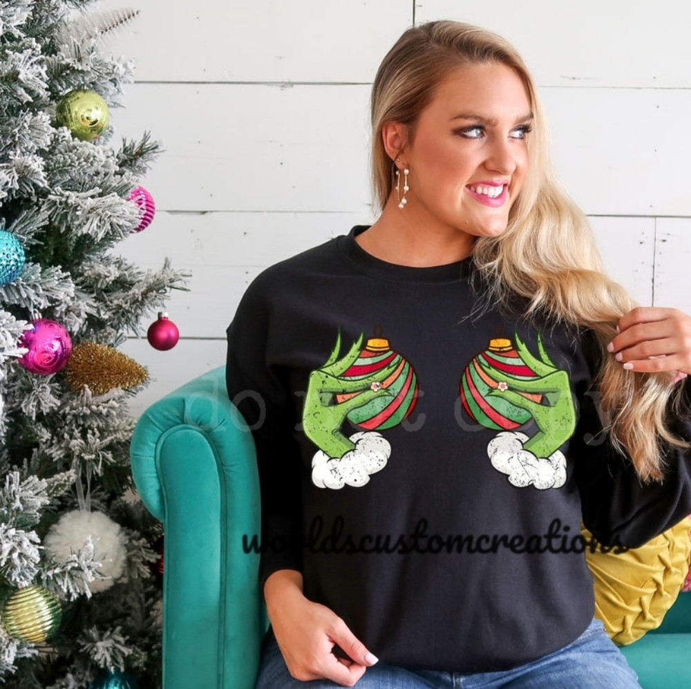 Christmas ornaments grinchy tatas crewneck sweatshirt - Picture 1 of 2